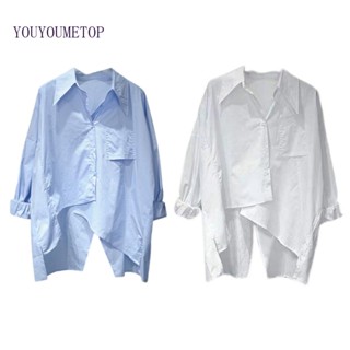 Youyo เสื้อเชิ้ตลําลอง ผ้าฝ้าย ผ่าหลัง สีขาว แฟชั่นฤดูร้อน สําหรับสตรี