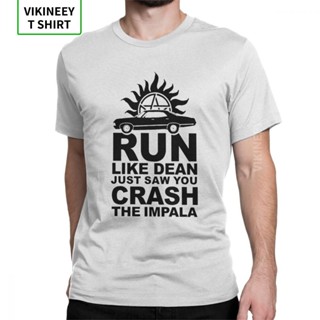 เสื้อยืดแขนสั้น พิมพ์ลาย Supernatural Run Like Dean Just Saw You Crash The Impala ขนาดใหญ่ สําหรับผู้ชาย 100