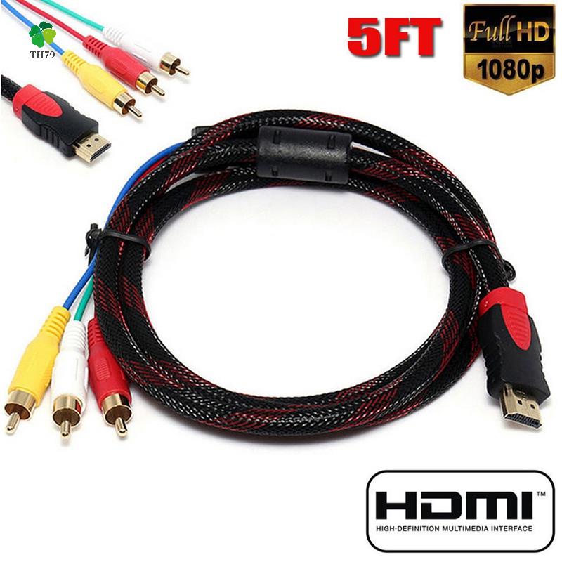 อะแดปเตอร์แปลงสายเคเบิ้ล HDMI เป็น 3-RCA Video Audio AV ขนาด 5 ฟุต สําหรับ HDTV