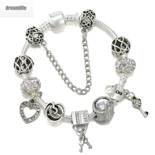 【DREAMLIFE】Antique Silver plated Pa Bracelets &amp; Bangles Crystal Heart Charm Beads Bracelet