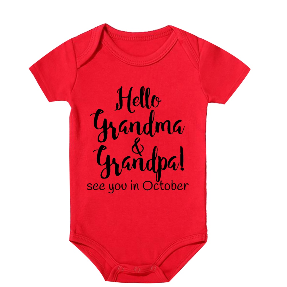 ชุดจั๊มสูทแขนสั้น ผ้าฝ้าย ลาย Hello Grandma and Grandpa เหมาะกับของขวัญ สําหรับเด็กวัยหัดเดิน