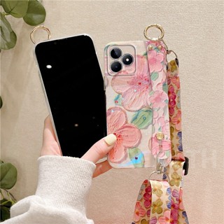 ใหม่ เคสโทรศัพท์มือถือ ลายดอกไม้ พร้อมสายคล้องข้อมือ ปรับได้ สําหรับ Realme C53 Realme C53 REALMEC53 2023