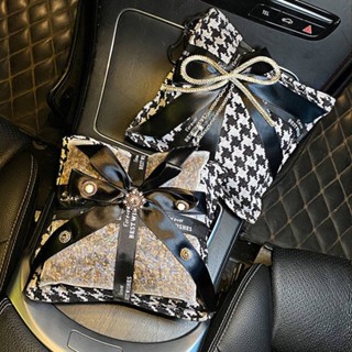 Car Bamboo Charcoal Formaldehyde Removal Activated Carbon Bag Car Deodorizer Light Luxury Houndstooth Car Deodorant Dried Flower Aromatherapy Bag 2kGf