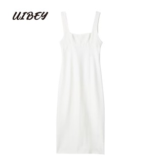 Uibey ชุดเดรส คอสี่เหลี่ยม เปิดหลัง สีพื้น แฟชั่นสําหรับสตรี 850569