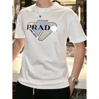 เสื้อแขนสั้น คอปก พิมพ์ลายโลโก้ตัวอักษร prad สําหรับผู้ชาย และผู้หญิง 2023