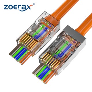 Zoerax ปลั๊กโมดูลาร์เชื่อมต่อ RJ45 Cat6 Cat6a 30u ชุบทอง 1.1 มม. 1.2 มม. สําหรับสายเคเบิลอีเธอร์เน็ต STP 8P8C