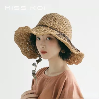 Misskoi [พร้อมส่ง] หมวกฟางถักโครเชต์ ปีกกว้าง กันแดด แฮนด์เมด สไตล์เกาหลี สําหรับผู้หญิง