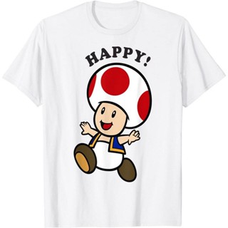 การออกแบบเดิม เสื้อยืดแขนสั้น พิมพ์ลายตัวอักษร Super Mario Toad Stay Happy แฟชั่นสําหรับผู้ชาย และผู้หญิงS-5XL