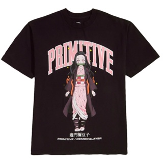 เสื้อยืด พิมพ์ลาย Demon Slayer X Primitive Nezuko Kamado สีดํา สําหรับผู้ชาย