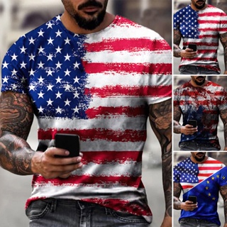 พร้อมส่ง เสื้อยืด คอกลม พิมพ์ลายธงชาติ USA 3D โอเวอร์ไซซ์ สําหรับผู้ชาย