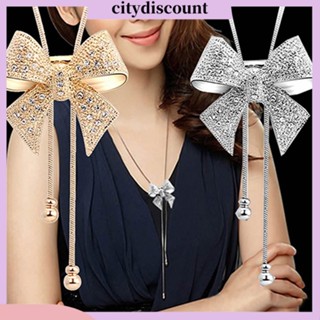 &lt;citydiscount&gt; ใหม่ สร้อยคอโซ่ยาว จี้โบ ประดับพลอยเทียม หวานแหวว หรูหรา