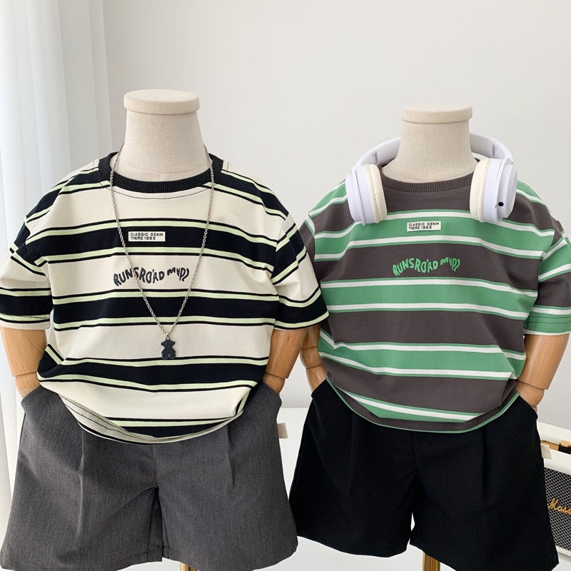 2.3 เสื้อยืดแขนสั้น ผ้าฝ้ายแท้ แบบบาง สไตล์เกาหลีตะวันตก แฟชั่นฤดูร้อน สําหรับเด็กผู้ชาย