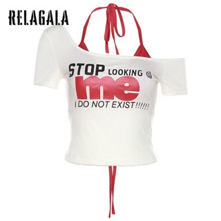 Relagala ใหม่ เสื้อยืดลําลอง แขนสั้น คอเข้ารูป สีพื้น แฟชั่นสําหรับสตรี 2023