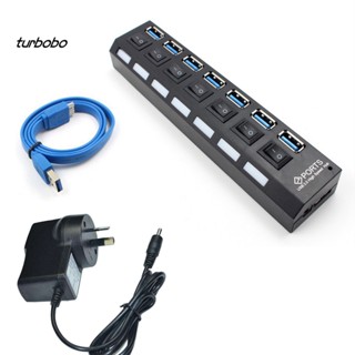 Turbobo ฮับแยก USB 3.0 7 พอร์ต พร้อมสวิตช์เปิด ปิด สําหรับอุปกรณ์ต่อพ่วงคอมพิวเตอร์