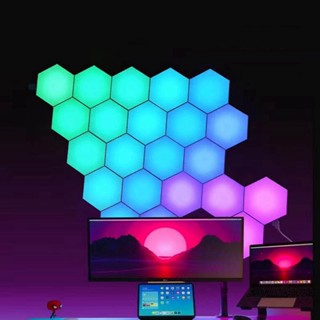 Bcf โคมไฟควอนตัม Led RGB เซนเซอร์สัมผัส หกเหลี่ยม รังผึ้ง หลากสี สําหรับติดผนัง 6 ชิ้น