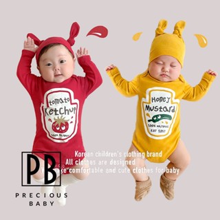 Preciousbaby. ชุดรอมเปอร์ ลายซอสมะเขือเทศ 3 มิติ พร้อมหมวก สําหรับเด็กทารกแรกเกิด
