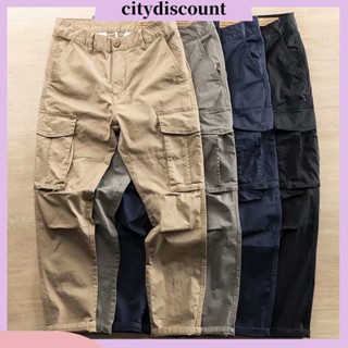 &lt;citydiscount&gt; กางเกงคาร์โก้ลําลอง หลายกระเป๋า สีพื้น สําหรับผู้ชาย