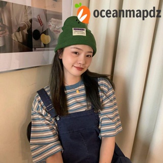 OCEANMAPDZ หมวกบีนนี่ ผ้าขนสัตว์ถัก พิมพ์ลายตัวอักษร ให้ความอบอุ่น สีแคนดี้ แฟชั่นฤดูใบไม้ร่วง และฤดูหนาว สําหรับผู้หญิง