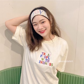 S088 เสื้อยืด oversize ผ้าคอตตอน สไตล์ minimal ปัก TREAT PEOPLE WITH KINDNESS