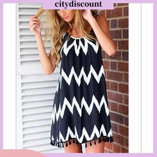 &lt;citydiscount&gt; ชุดเดรสสั้น เปิดหลัง ทรงหลวม เซ็กซี่ ประดับพู่ เหมาะกับฤดูร้อน สําหรับผู้หญิง