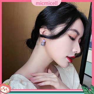 Mic_ ต่างหูสตั๊ด จี้ทรงเรขาคณิต ประดับพลอยเทียม สีม่วง สไตล์ยุโรป และอเมริกา เรโทร สําหรับผู้หญิง 1 คู่