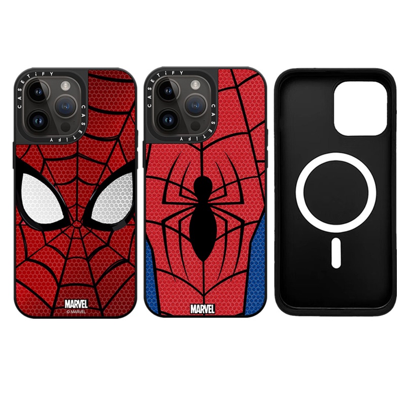 Casetifg เคสโทรศัพท์มือถือ ซิลิโคนแข็ง กันกระแทก ลายมาร์เวล สไปเดอร์แมน พร้อมกล่องชาร์จแม่เหล็ก หรูหรา คุณภาพสูง สําหรับ iPhone 12 13 14 Pro Max