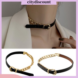 &lt;citydiscount&gt; สร้อยคอโชคเกอร์ โชคเกอร์ หนังเทียม หัวเข็มขัดปรับได้ โซ่เชื่อมโยง พังก์ บุคลิกภาพ ของขวัญ ฮิปฮอป เด็กผู้หญิง สร้อยคอแฟชั่น เครื่องประดับ