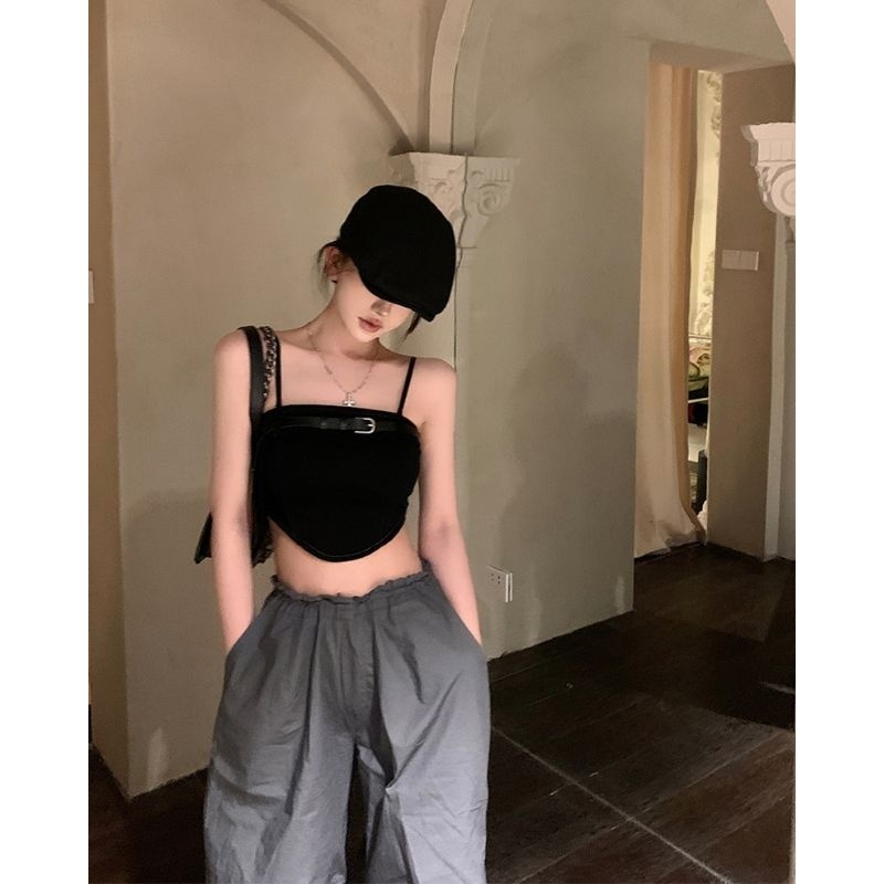 Elves✨พร้อมส่ง✨ เสื้อเกาะอกใส่ได้2แบบ มีฟองน้ำ แถมสายเพิ่ม ดีเทลเข็มขัดหน้าอก ~FY6652~ - รูปที่ 5