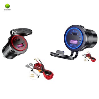 Pd Type C USB Car Charger และ QC 3.0 Quick Charger 12V Power Outlet Socket พร้อมสวิตช์เปิด / ปิด สําหรับรถจักรยานยนต์ RV ATV