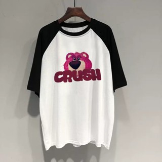 【Polyester】เสื้อยืดคอกลม แขนสั้น พิมพ์ลายการ์ตูน สไตล์เกาหลี ทรงหลวม แฟชั่นฤดูร้อน สําหรับผู้หญิง