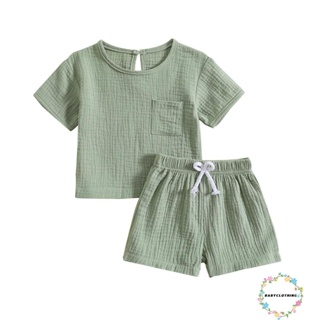 Babyclothes- ชุดเสื้อแขนสั้น พร้อมกางเกงขาสั้น สีพื้น แฟชั่นฤดูร้อน สําหรับเด็กวัยหัดเดิน 2 ชิ้น