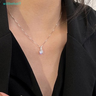 [WillbehotT] สร้อยคอโซ่ จี้เพชรคริสตัล ทรงกลม แวววาว สไตล์แฟชั่น สําหรับผู้หญิง [ใหม่]