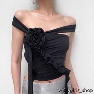 Wittygirls_shop | เสื้อกล้าม เข้ารูป ลายดอกไม้ สามมิติ ออกแบบดี สําหรับผู้หญิง