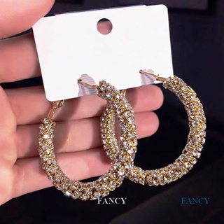 Fancy ต่างหูห่วงเงินแท้ 925 ชุบทอง 14K ประดับเพทาย หลากสี สําหรับผู้หญิง