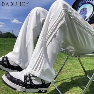 DaDuHey🔥 Mens 2023 Summer Thin Fashion Brand Straight Casual Pants Fashion Loose Side Pleated Ice Silk Pants