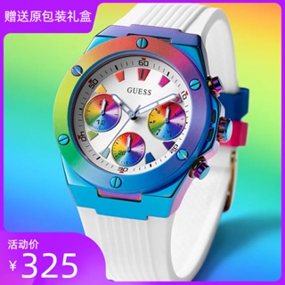 (($Most Popular $) guess นาฬิกาข้อมือควอตซ์แฟชั่น สายซิลิโคน สามตา กันน้ํา หลากสี หรูหรา สไตล์ยุโรป อเมริกัน สําหรับสตรี