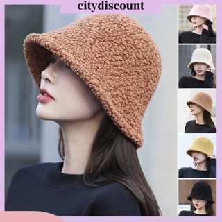 &lt;citydiscount&gt; หมวกบักเก็ต ผ้าแคชเมียร์เทียม ทรงโดม ป้องกันหู ทรงสั้น สไตล์ชาวประมง แฟชั่นฤดูใบไม้ร่วง ฤดูหนาว สําหรับผู้หญิง