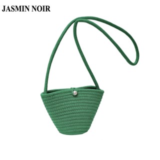 Jasmin NOIR กระเป๋าสะพายไหล่ สาน ทรงบักเก็ต ขนาดเล็ก ประดับไข่มุก เหมาะกับเดินชายหาด แฟชั่นฤดูร้อน สําหรับสตรี