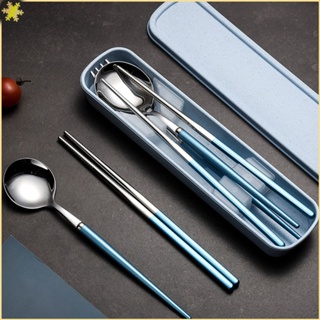 [LBE] Long Handle 3 In 1 Chopsticks Spoon And Fork Travel Creative Metal Cutlery Set 304 Stainless