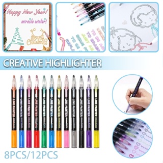 Double Line Outline Markers Pens 8/12 Colours Doodle Shimmer Marker Set