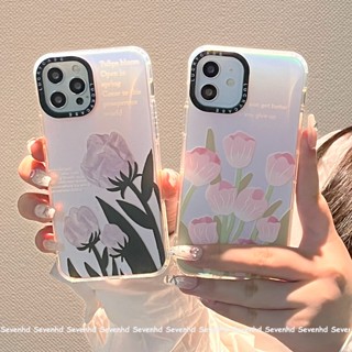 เคสโทรศัพท์มือถือแบบนิ่ม ลายการ์ตูนดอกทิวลิป เลเซอร์เคลือบสองด้าน โรแมนติก สําหรับ iPhone 14 13 12 11 Pro Max Xs Max Xr X 7 8 6 6s Plus