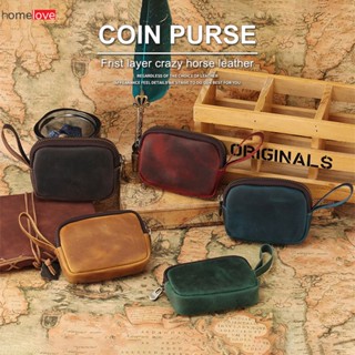 Leather Retro Coin Case Small Zipper Bluetooth Headphone Case Key Case Leather Card Case Leather Cowhide Coin Purse Retro Card Pouch homelove