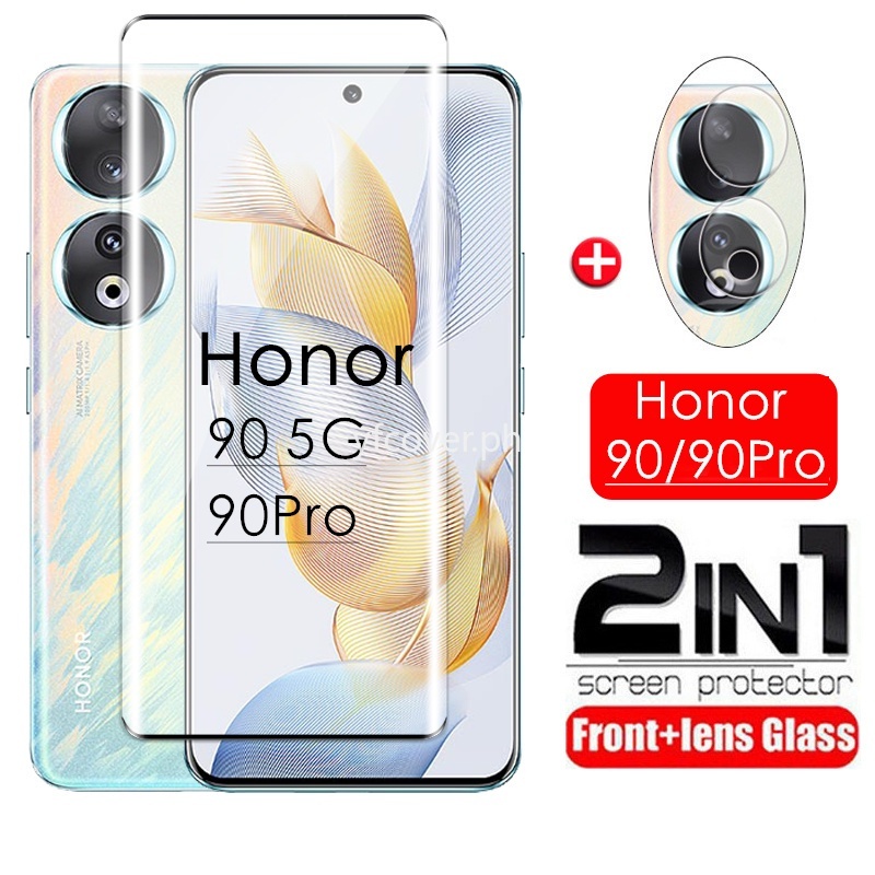 Honor 90 5G กระจกนิรภัยสําหรับ Honor 90 Pro X9b X8b X7b X9a X8a X7a X9 X8 X7 X6 5G 4G Full Coverage 2 in 1 ป ้ องกันหน ้ าจอกล ้ องป ้ องกันเลนส ์ ฟิล ์ มกระจก
