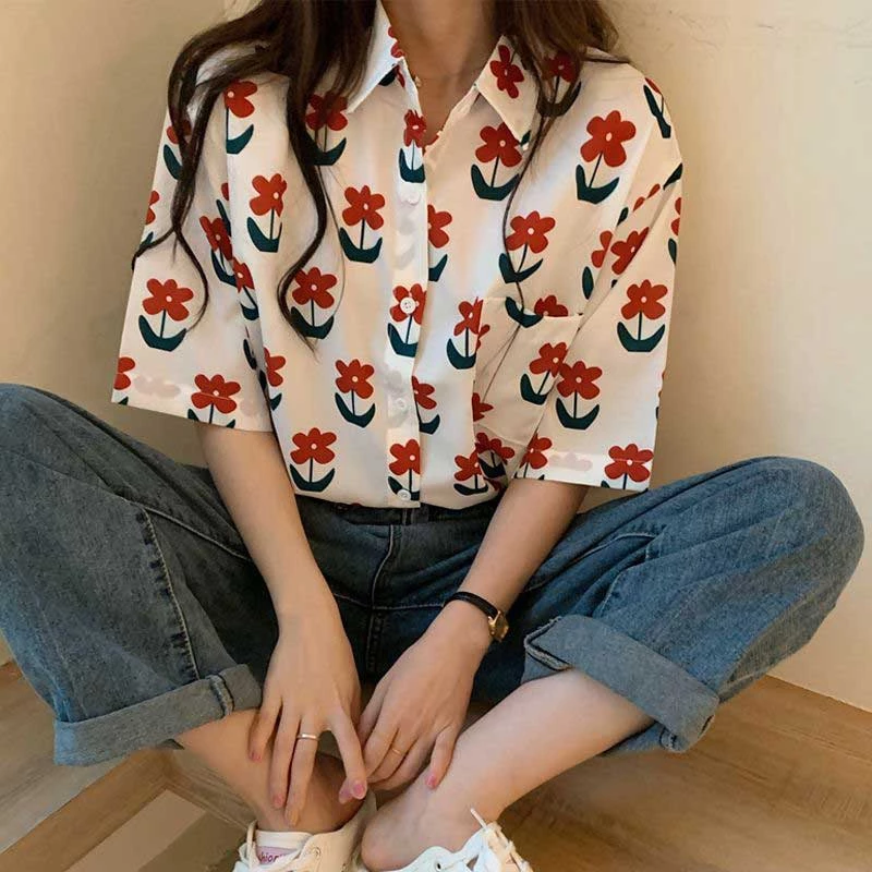 เสื้อเชิ้ตฮาวายแขนสั้นผู้หญิง ลายดอก thumbnail 3