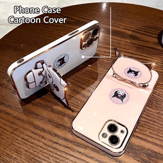 สําหรับ OPPO A7 A5S A3S A12 A12E A83 A57 A39 R17 R15 Pro เคสมือถือ Soft TPU Case เคสป้องกัน Luxury Cute Cartoon Mirror Kuromi Bracket กันกระแทก เปลือกไฟฟ้า