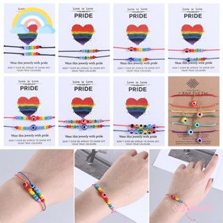 June LGBT สร้อยข้อมือ เชือกลูกปัด สีรุ้ง ปรับได้ เครื่องประดับแฟชั่น สําหรับคู่รัก