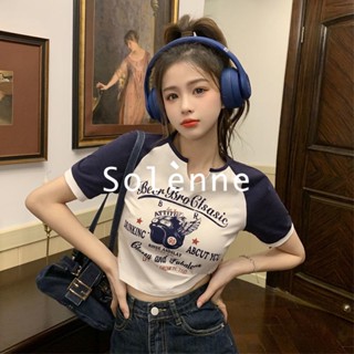 Solenne  เสื้อครอป เสื้อยืดผู้หญิง ครอป baby tee สาวเรโทร 2023 NEW Style ทันสมัย High quality Comfortable สวย A29J1IQ 36Z230909