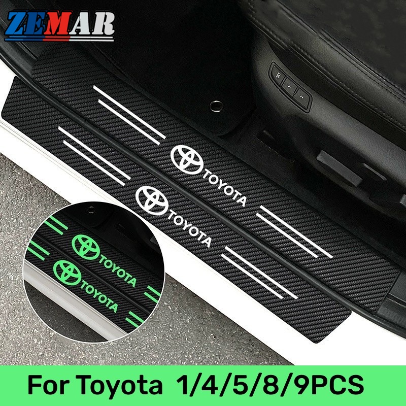 สติกเกอร์คาร์บอนไฟเบอร์ ป้องกันรอยขีดข่วน แบบเรืองแสง สําหรับ Toyota Prius Fortuner Corolla Cross CHR Camry Wish Vios Veloz Estima Sienta Yaris Ativ Altis Sienta bZ4X Hiace Hilux Revo