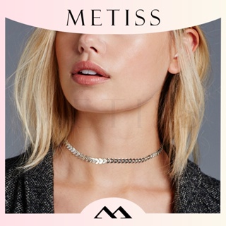 Metiss สร้อยคอโชคเกอร์ โซ่แบน สองชั้น จี้รูปก้างปลา ใบไม้ เครื่องบิน