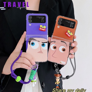 เคสโทรศัพท์มือถือแบบแข็ง กันกระแทก ลายการ์ตูน Toy story wuddy Buzz Lightyear พร้อมสายโซ่คล้อง สําหรับ Samsung Galaxy Z Flip 4 5G 3in1 Z Flip 3